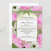 Invitation Jardin rose et vert fête Anniversaire (Devant / Derrière)