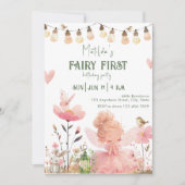 Invitation Jardin rose Fée Première Fille Fête Anniversaire (Devant)