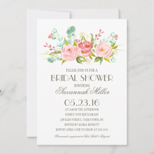 Invitation Jardin rose | Fête des mariées (Devant)