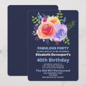 Invitation Jardin Rose Fleurs d'aquarelle Anniversaire (Devant / Derrière)