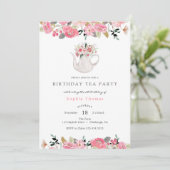 Invitation Jardin rose Floral Anniversaire Tea Party (Debout devant)