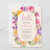 Invitation Jardin rose floral aquarelle script douche nuptial (Devant)