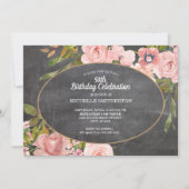 Invitation Jardin rose floral Chalkboard 50e anniversaire (Devant)