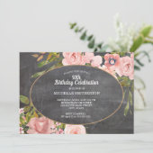 Invitation Jardin rose floral Chalkboard 50e anniversaire (Debout devant)