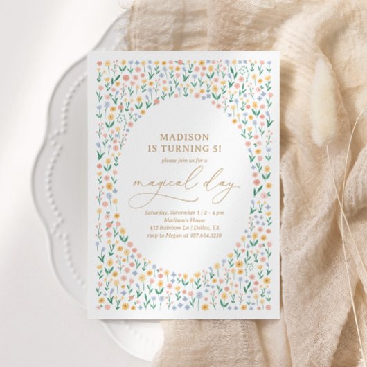 Invitation Jardin rose floral fille fête d'anniversaire