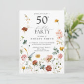 Invitation Jardin rose Galligraphie florale 50e anniversaire (Debout devant)