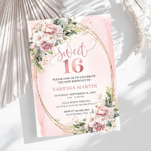 Invitation Jardin Rose Gold Fleurs et Verdure Douze ans