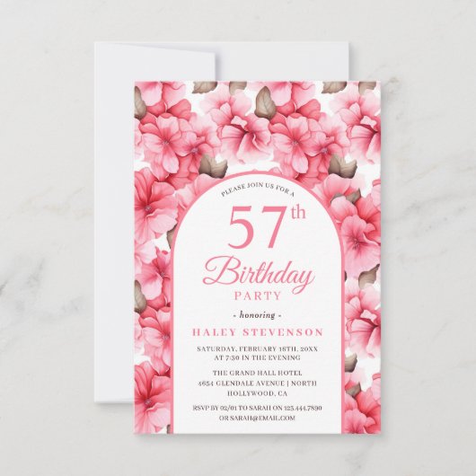 Invitation Jardin rose joli Arc floral chic 57e anniversaire (Devant)
