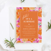 Invitation Jardin rose orange vibre Surprise fête d'anniversa