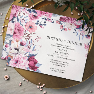 Invitation Jardin rose pâle Élégant dîner d'anniversaire fl