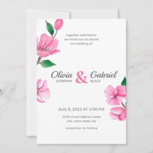 Invitation Jardin rose printanier Delicate Mariage de fleurs  (Devant)