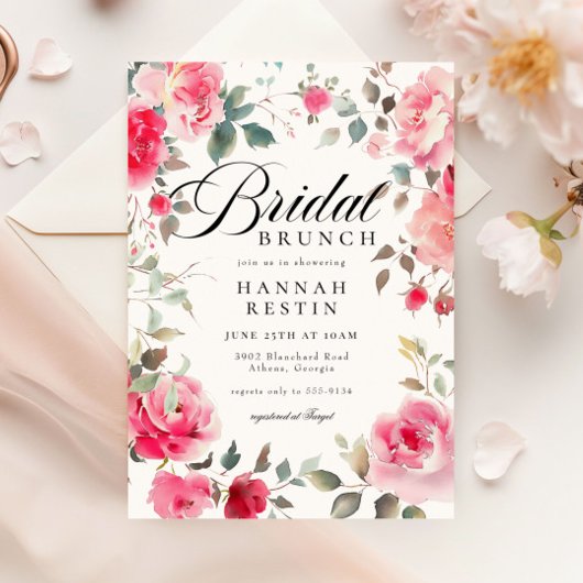 Invitation Jardin rose romantique Fête des mariées Brunch