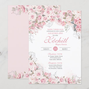 Invitation Jardin Rose rose pâle Fleur Quinceanera
