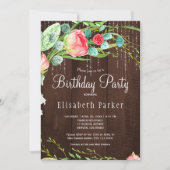 Invitation Jardin rose rustique rousse roses fête d'anniversa (Devant)