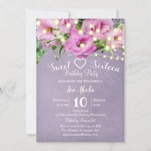 Invitation Jardin Rose sauvage   Lilac Sweet 16 Anniversaire