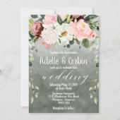 Invitation Jardin rose vif Sage Vert Blanc Police Mariage (Devant)