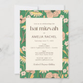 Invitation Jardin rose vintage Bat mitzvah fleuri (Devant)