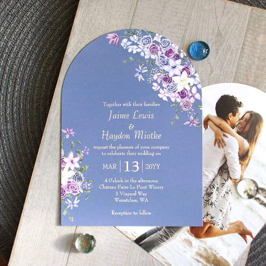 Invitation Jardin Rose violet et bleu Boho Mariage