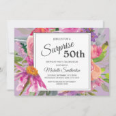 Invitation Jardin rose violet Floral 50e fête d'anniversaire (Devant)