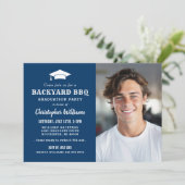 Invitation Jardin Rustic Navy BBQ Photo Graduation Party (Debout devant)