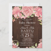 Invitation Jardin rustique baby shower barbecue bois rose fle (Devant)