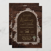 Invitation Jardin rustique Bois Mariage Dentelle en bois (Devant / Derrière)