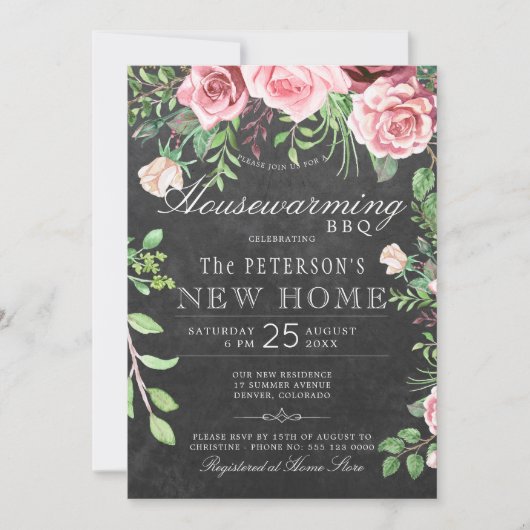 Invitation Jardin rustique Chalkboard été Ménage Bbq (Devant)