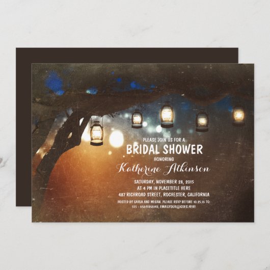 Invitation jardin rustique lanternes nuptiale douche invitati (Devant / Derrière)