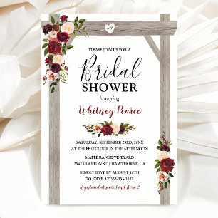 Invitation Jardin rustique mariage floral rose burgundy Showe