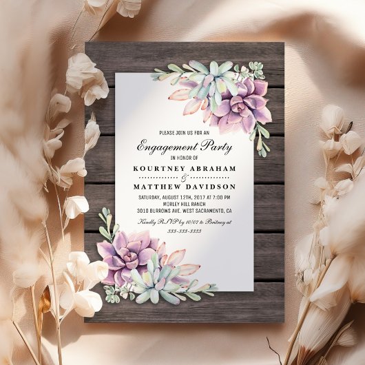 Invitation Jardin rustique Succulent Floral Engagement Party