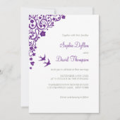 Invitation Jardin secret Purple Floral Oiseaux de bois (Devant)