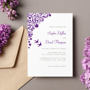 Invitation Jardin secret Purple Floral Oiseaux de bois