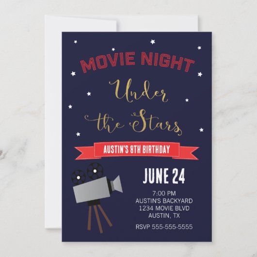 Invitation Jardin soirée cinéma sous les étoiles Anniversaire (Devant)