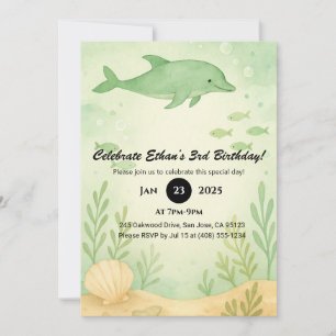 Invitation Jardin sous-marin et dauphin vert Anniversaire