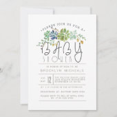 Invitation Jardin Succulent Chic | Baby shower aquarelle (Devant)