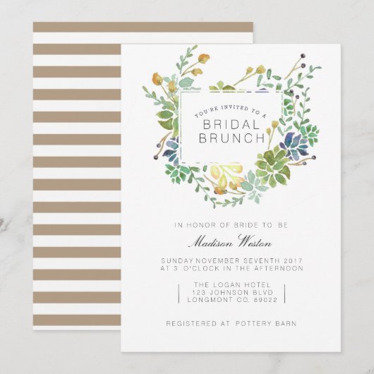 Invitation Jardin Succulent | Floral Watercolor Bridal Brunch (Devant / Derrière)