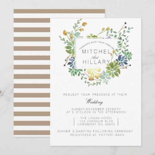 Invitation Jardin Succulent | Mariage d'aquarelle florale (Devant / Derrière)