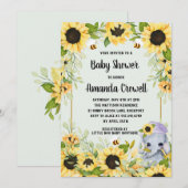 Invitation Jardin Sunflowers Elephant Boy Baby shower (Devant / Derrière)