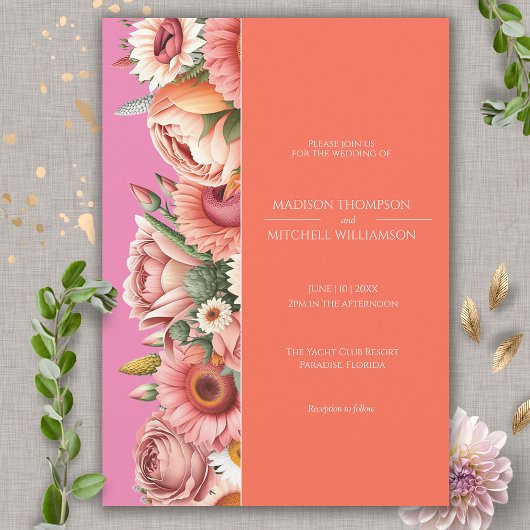 Invitation Jardin Sunrise rose Orange moderne Mariage Floral
