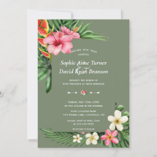 Invitation Jardin Tropical Luxuriant Fleurs Vert Sauge Mariag