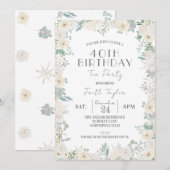 Invitation Jardin turquoise et blanc, fête du thé du 40e anni (Devant / Derrière)