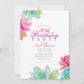 Invitation Jardin Turquoise rose vif Succulents Anniversaire (Devant)