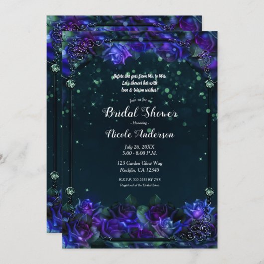 Invitation Jardin vert violet enchanté nuptiale (Devant / Derrière)