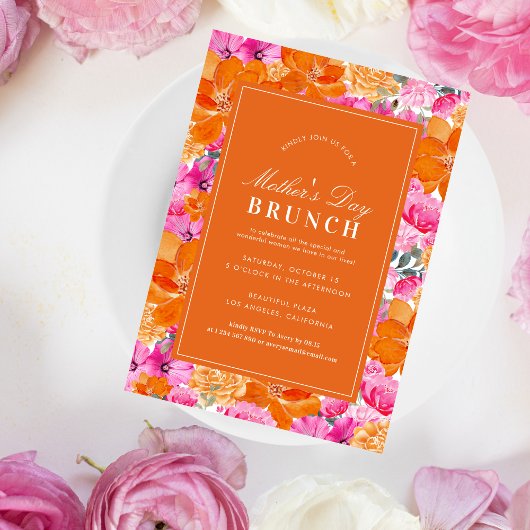 Invitation Jardin Vibrant rose Orange Brunch Fête des Mères