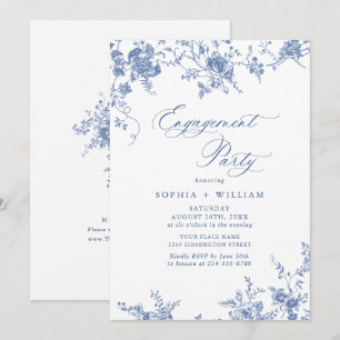 Invitation Jardin victorien Bleu Français ENGAGEMENT PARTY
