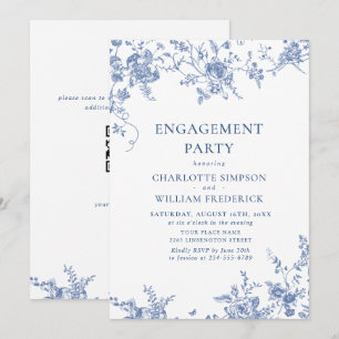 Invitation Jardin victorien Bleu Français ENGAGEMENT PARTY QR