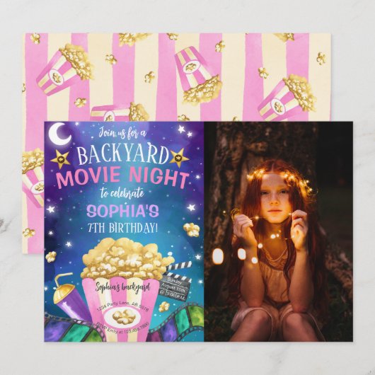 Invitation Jardin Vidéo Nuit Anniversaire Photo (Devant / Derrière)