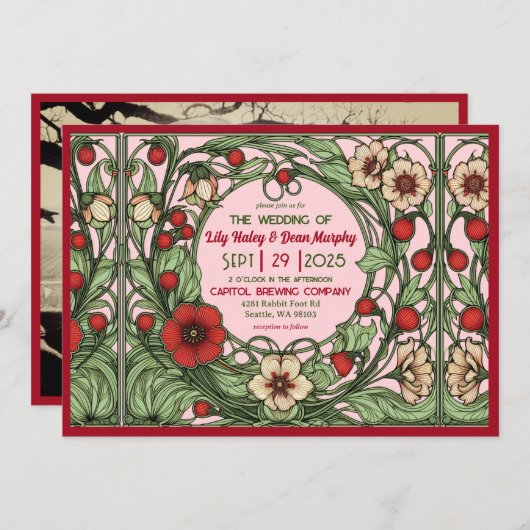 Invitation Jardin vintage Art nouveau Mariage (Devant / Derrière)