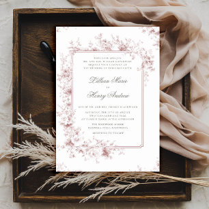 Invitation Jardin vintage Château Toile rose Mariage officiel