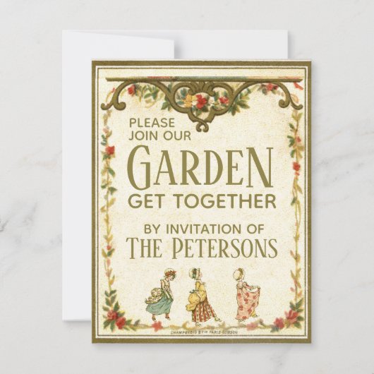 Invitation Jardin vintage Kate Greenaway Girl (Devant)